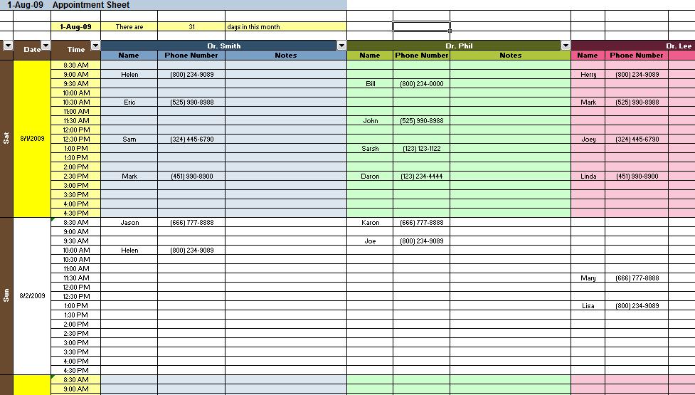 Appointment Scheduler Template Excel Database